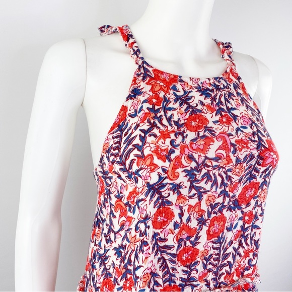 Billabong Red & Blue Open Back Floral Sleeveless Mini Dress Size S - Picture 3 of 9